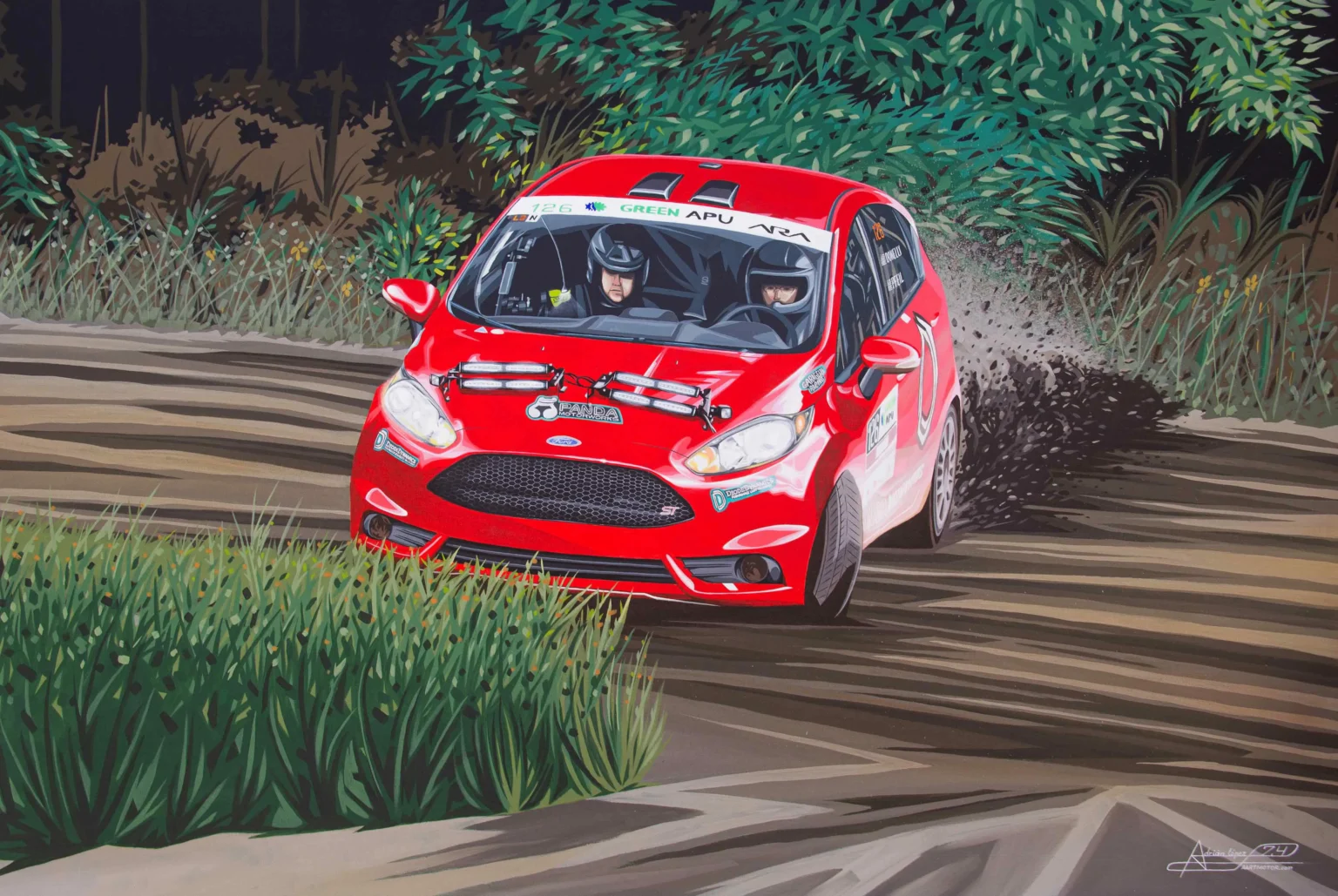 Obra de arte galería enviada a EEUU sobre el Rally con un coche Ford Fiesta ARA Rally