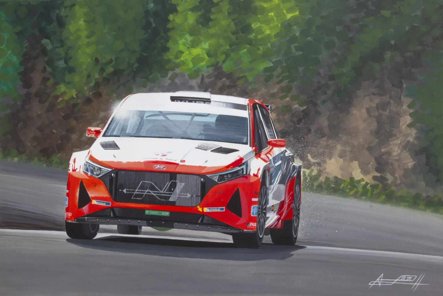 Obra de arte MSI Sport Institute sobre Teo Martin y su Hyundai I20 de Pepe López